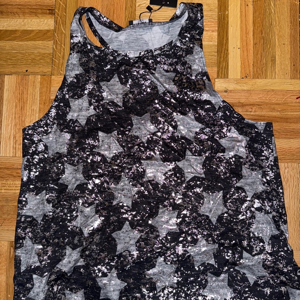 Terez Womens Star Foil Printed Metallic Tank Top